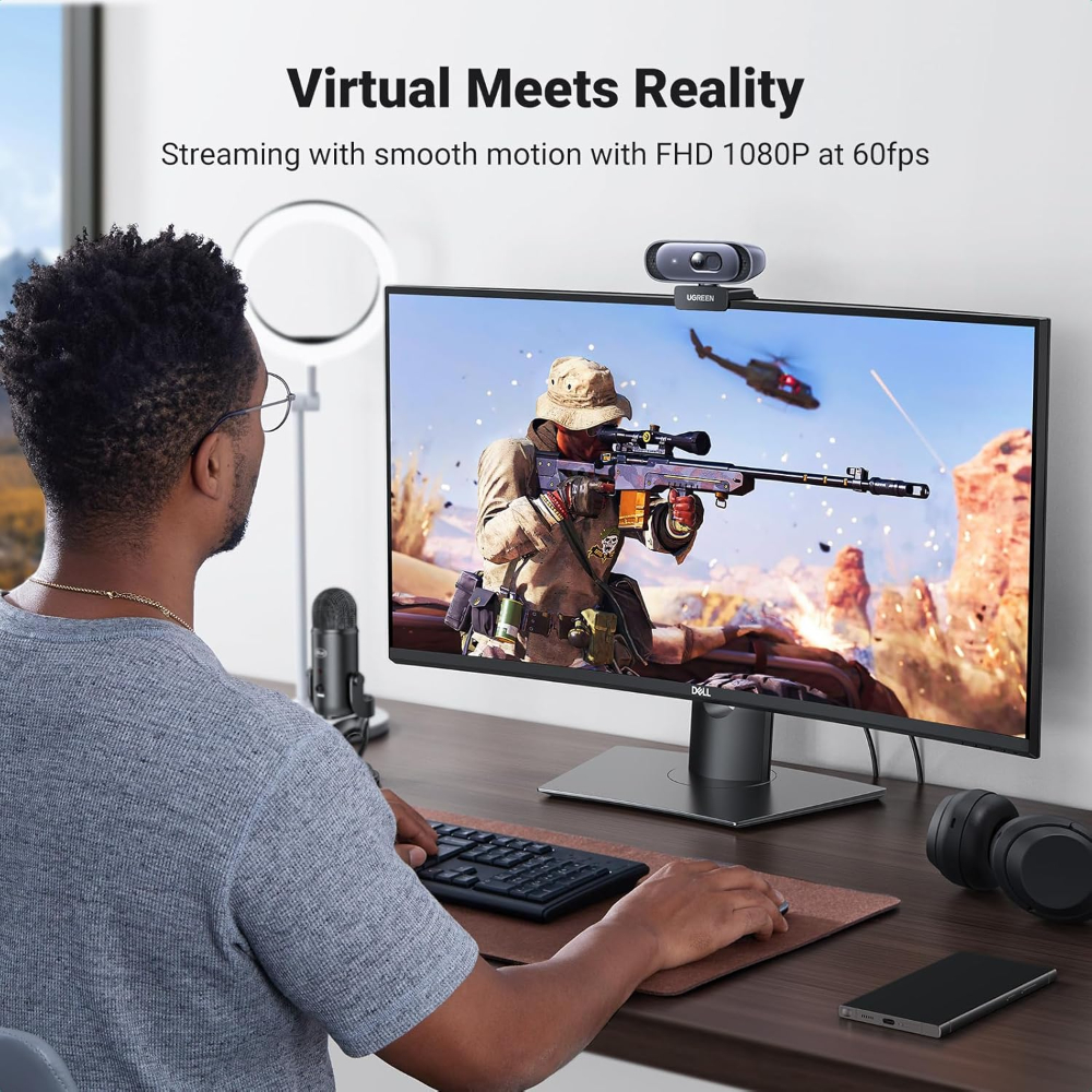 UGREEN 35626 2K Webcam Full HD 1080p/60fps with Autofocus, Dual Mics & Privacy Cover - Image 2