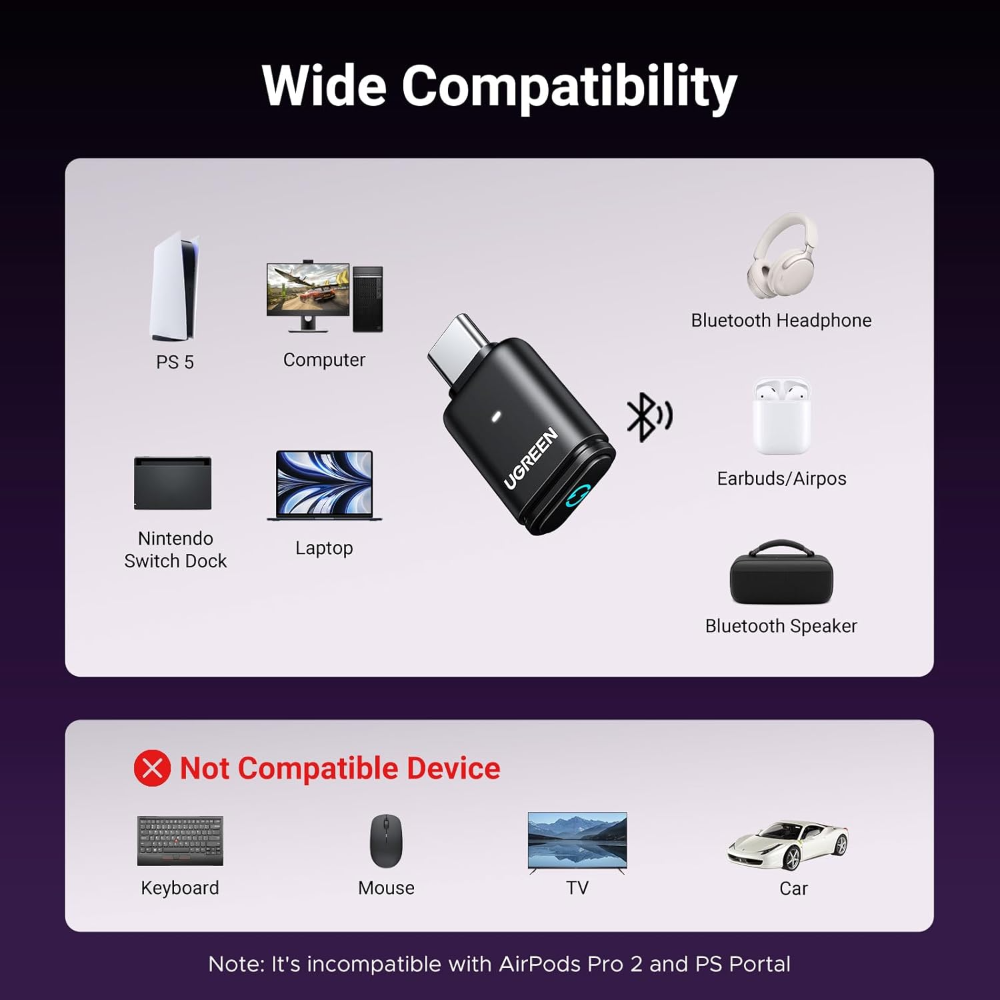 UGREEN 45008 BLUETOOTH 5.3 TRANSMITTER AUDIO ADAPTER TYPE-C - Image 8
