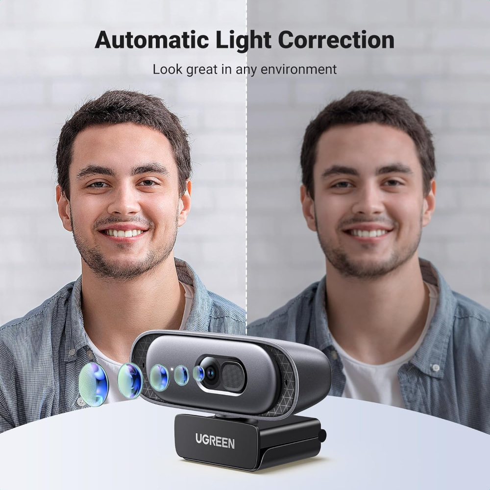 UGREEN 35626 2K Webcam Full HD 1080p/60fps with Autofocus, Dual Mics & Privacy Cover - Image 4