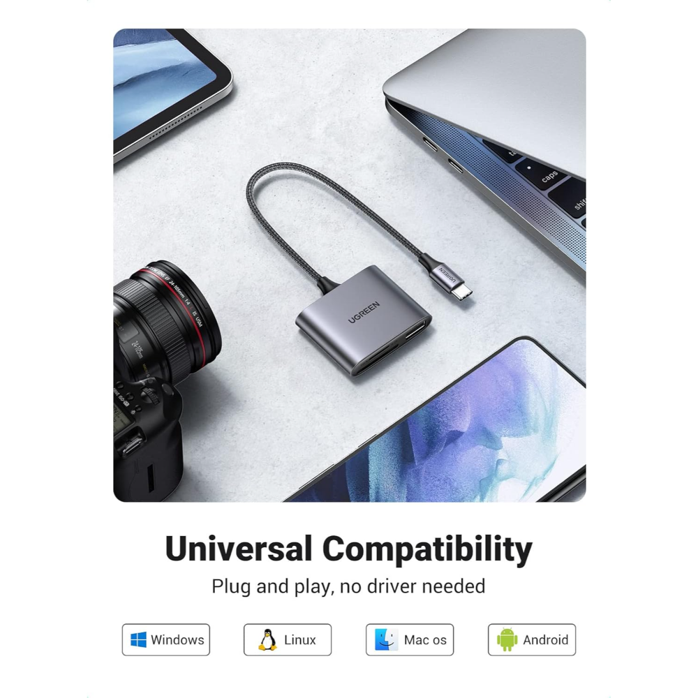 UGREEN 80798 USB-C to SD/TF + USB 2.0 Memory Card Reader - Image 6