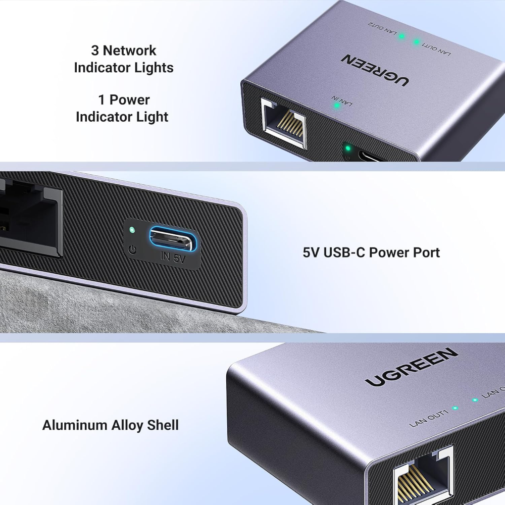 UGREEN 45311 Ethernet Splitter 1 to 2 Gigabit Network Switch Plug & Play - Image 4