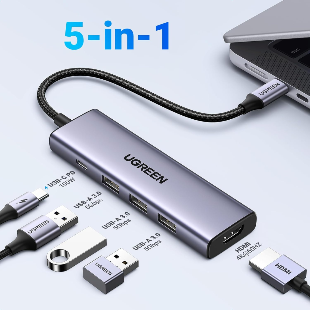 UGREEN 15597 5-in-1 USB C Hub with 4K@60Hz HDMI 100W PD Charging 3x USB 3.0 Ports - Image 6