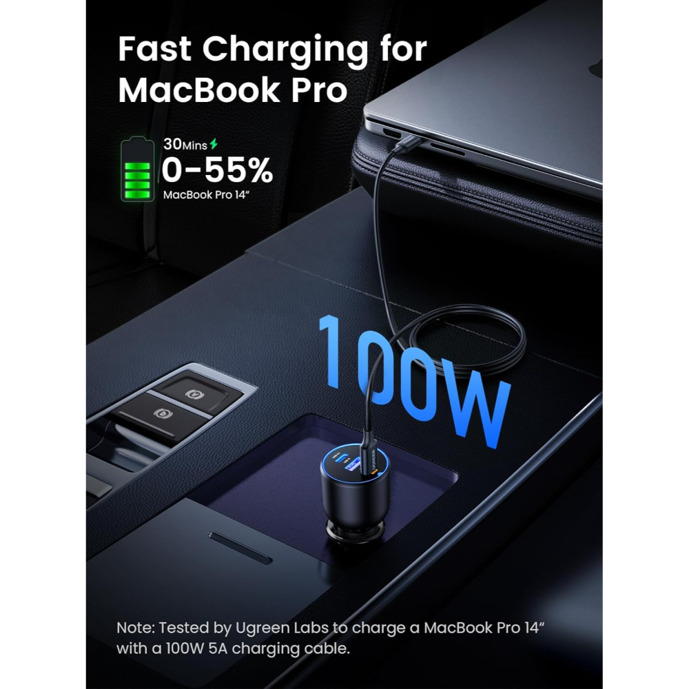 UGREEN 35025 SMART CHARGE 3-PORT FAST CAR CHARGER 130W (2XUSB-C / 1XUSB-A) - Image 4
