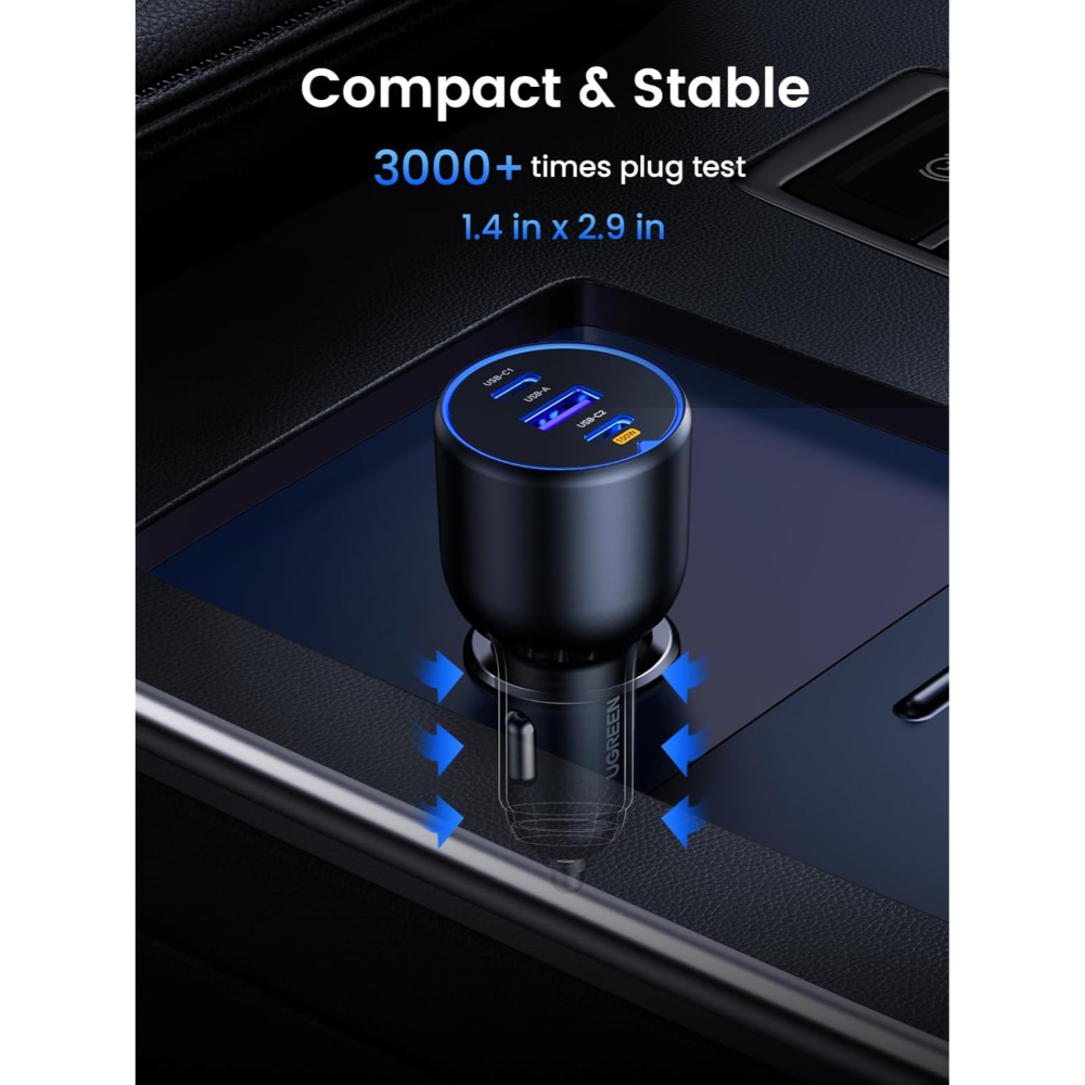 UGREEN 35025 SMART CHARGE 3-PORT FAST CAR CHARGER 130W (2XUSB-C / 1XUSB-A) - Image 8