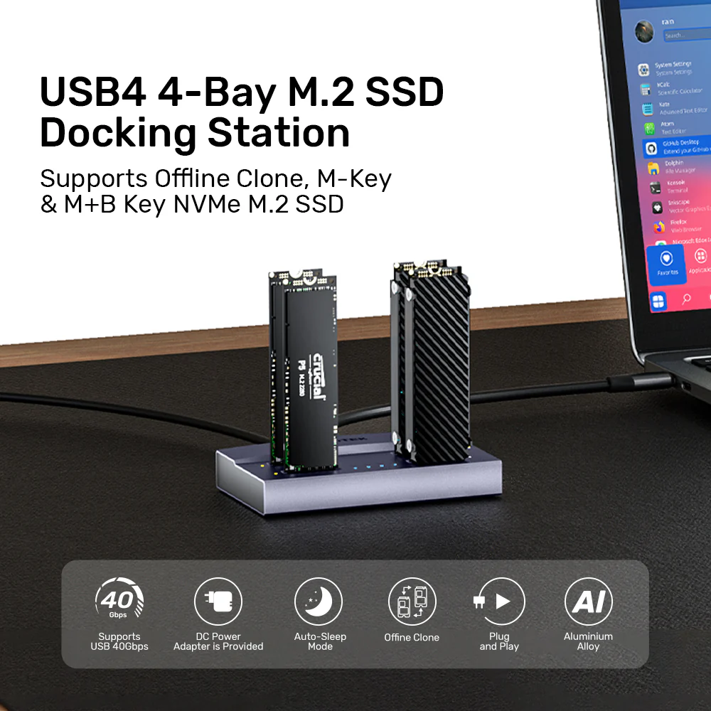 Unitek S1243BGY01-EU 4-Bay M.2 NVMe SSD Docking Station 40Gbps