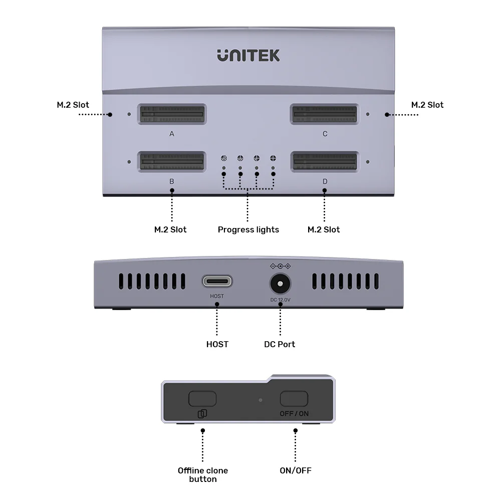 Unitek S1243BGY01-EU 4-Bay M.2 NVMe SSD Docking Station 40Gbps