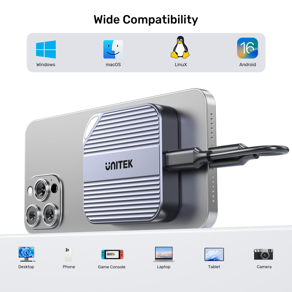 Unitek S1244AGY01 Magnetic M.2 2230 NVMe SSD Enclosure 100W PD Metal