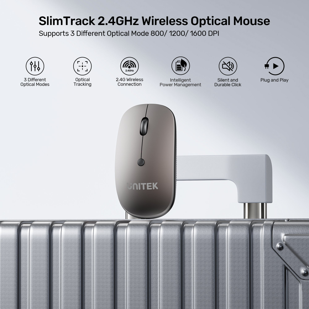 UNITEK T060AGY01 SLIMTRACK 2.4GHZ WIRELESS OPTICAL MOUSE SPACE GREY - Image 3