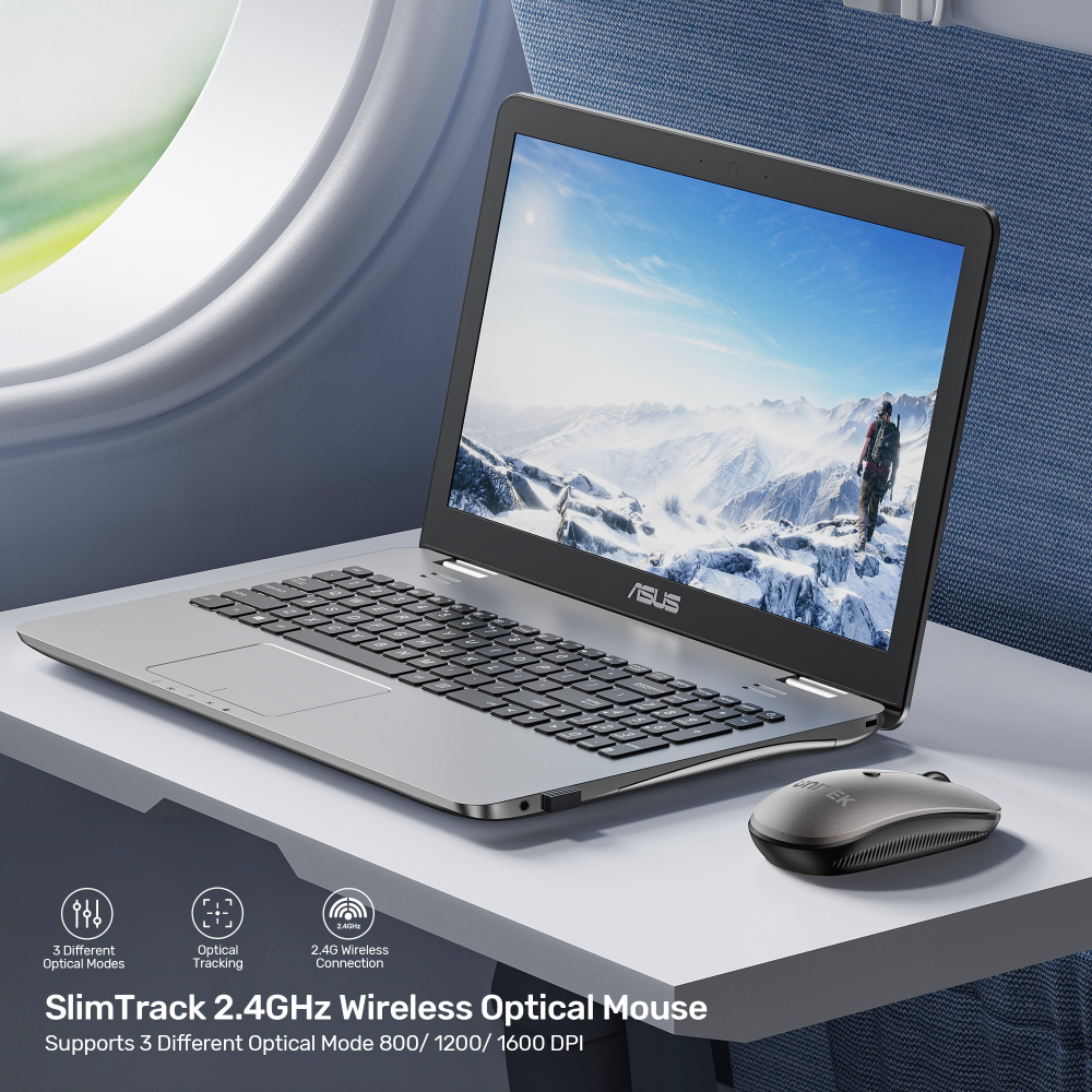 UNITEK T060AGY01 SLIMTRACK 2.4GHZ WIRELESS OPTICAL MOUSE SPACE GREY - Image 4