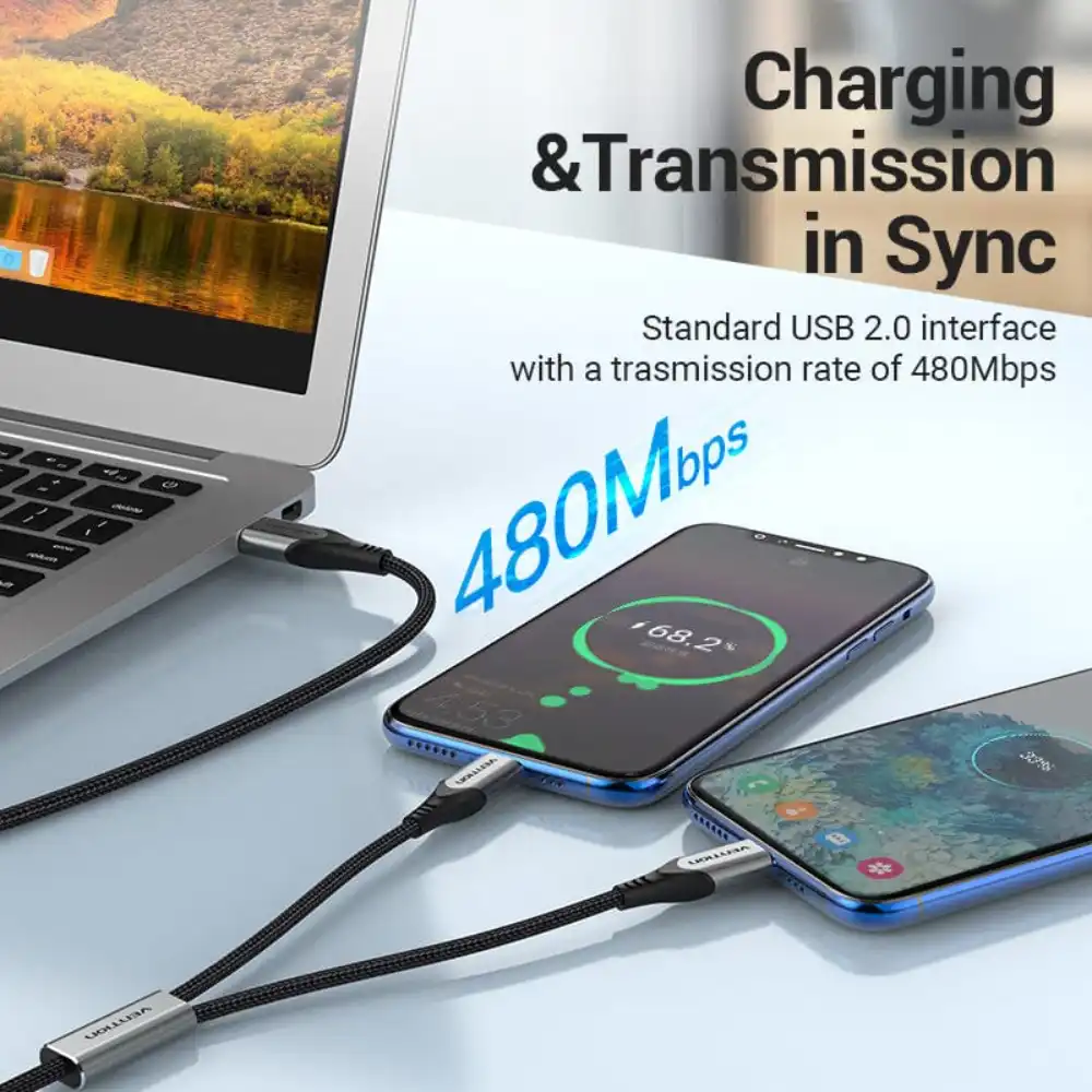 VENTION CQOHD USB A TO DUAL USB-C MALE SPLITTER CABLE - Image 3