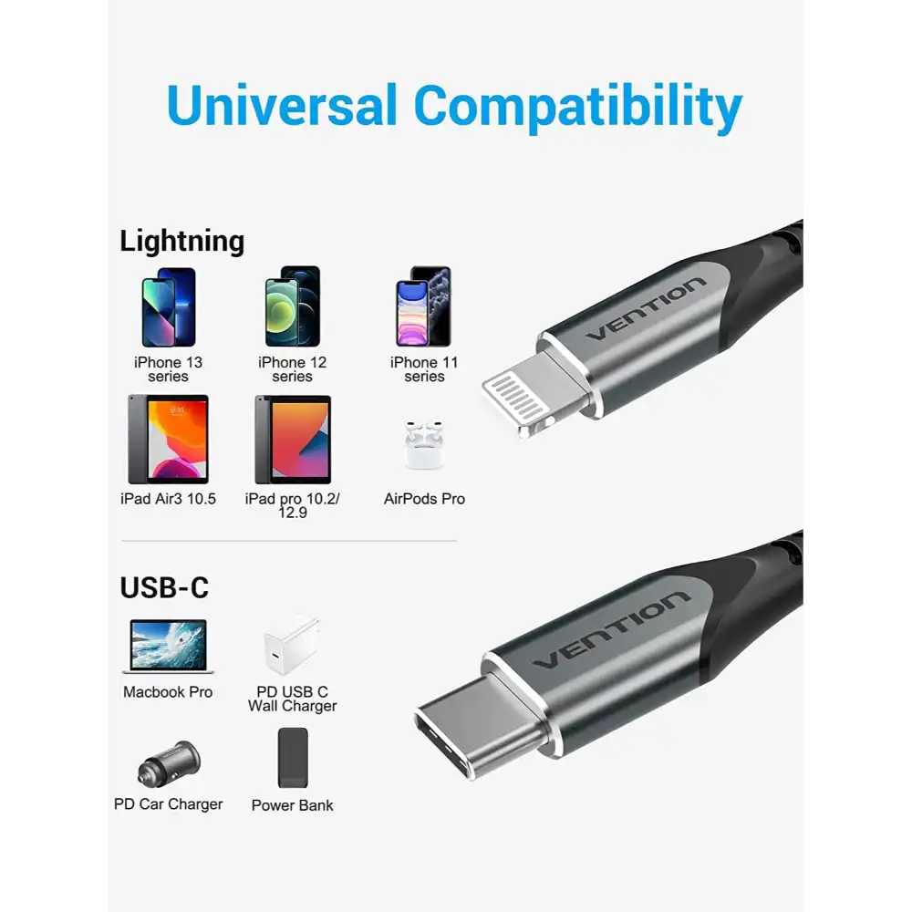 VENTION TACHH LIGHTINING TO TYPE-C CHARGING CABLE 2M - Image 4