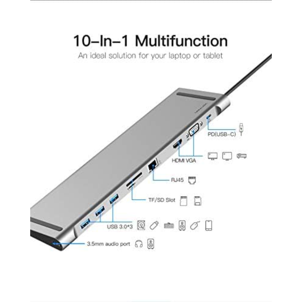 VENTION THOHAH 10-IN-1 TYPE-C DOCKING STATION METAL GRAY - Image 8