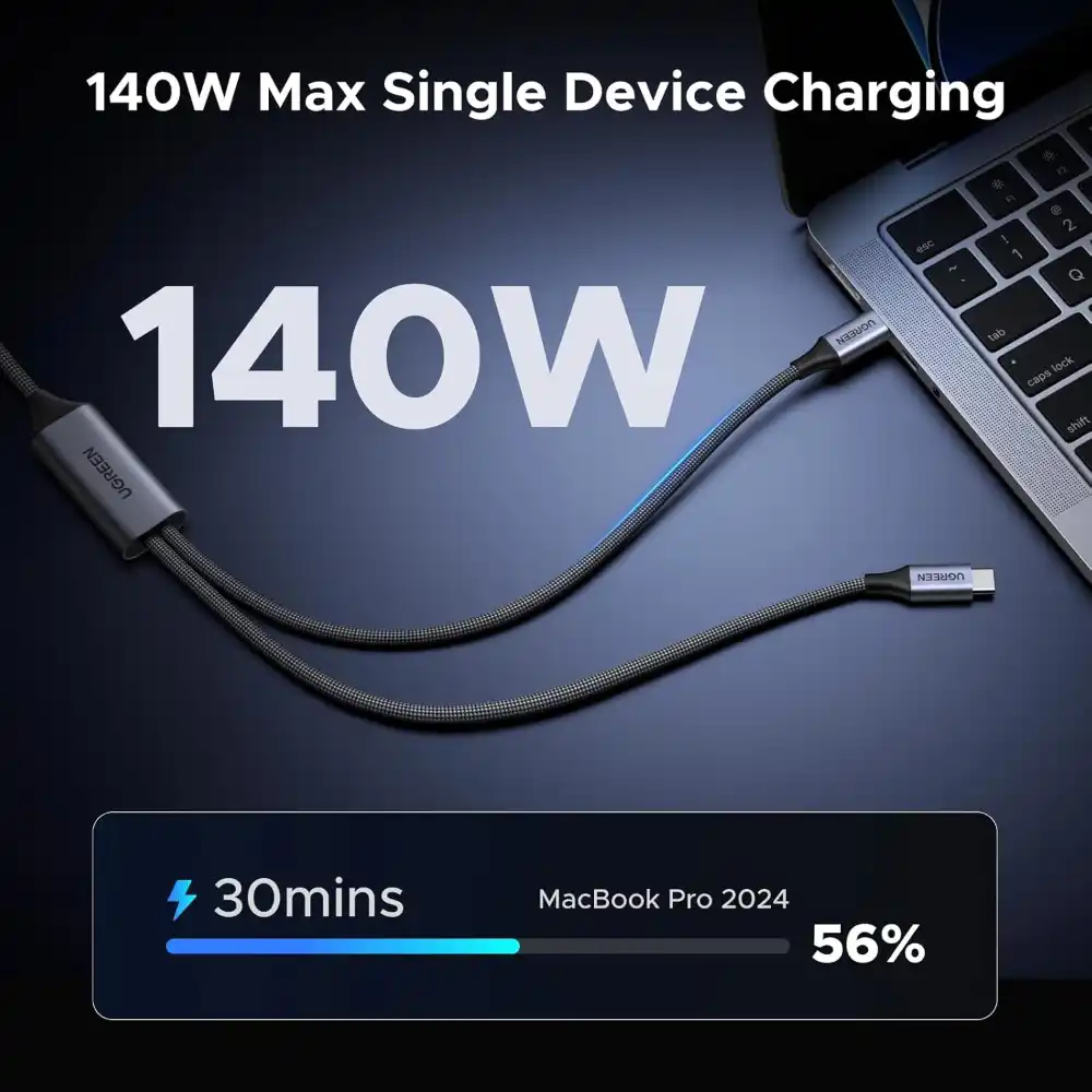 UGREEN 75733 140W 2-in-1 Dual USB-C Cable 2M Fast Charging